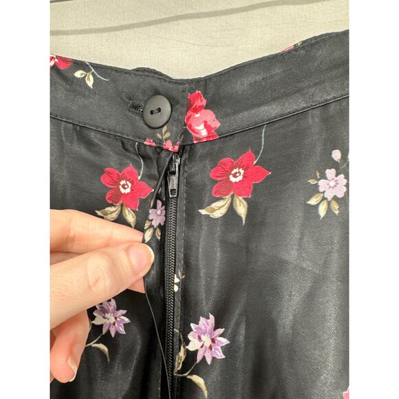 90s Vintage Skirt Womens Small Black Floral Maxi Satin Cottagecore Boho Bohemian - Picture 8 of 11